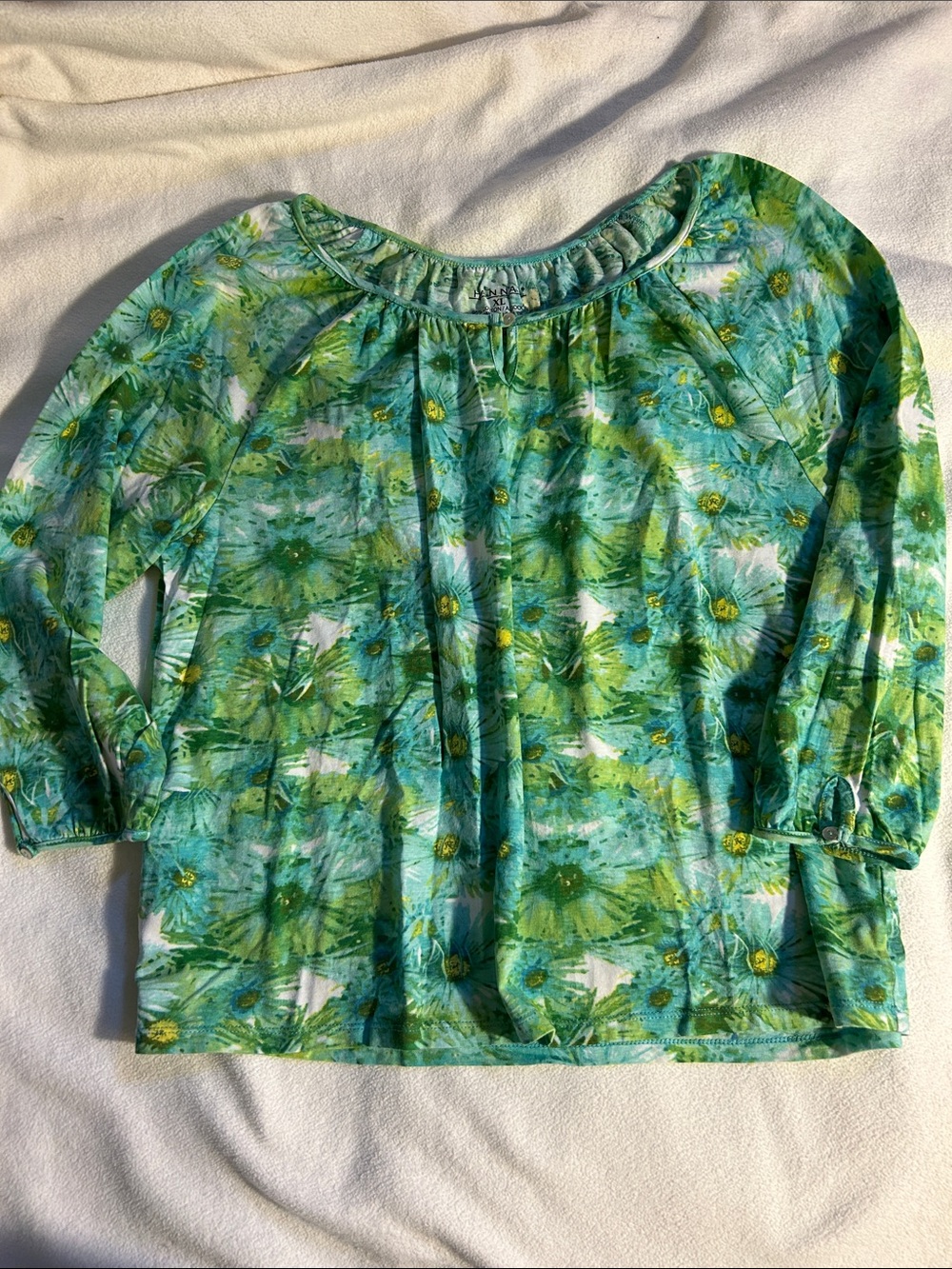 Hannah Green Floral Peasant Blouse